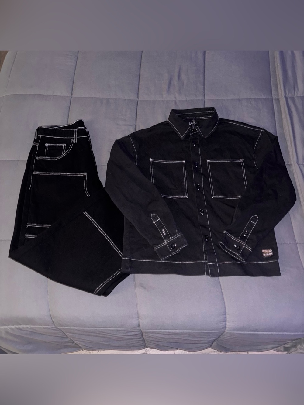 boohooMAN Twill Contrast Stitch Denim Set